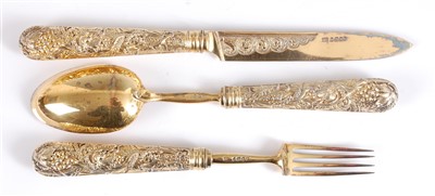 Lot 1160 - A George IV silver gilt dessert knife, fork...