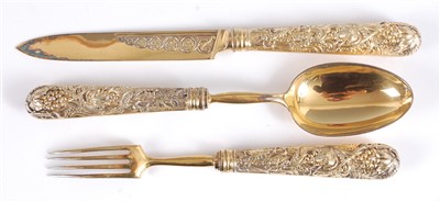 Lot 1160 - A George IV silver gilt dessert knife, fork...