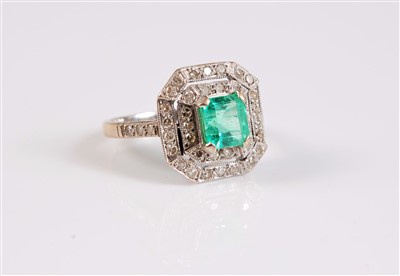 Lot 1259 - An 18ct Art Deco style emerald and diamond...