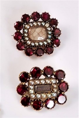 Lot 1318 - Two mid 19th century garnet and seed pearl...