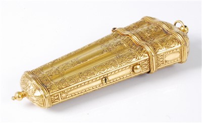 Lot 1365 - A George III gilt metal etui, the tapering and...