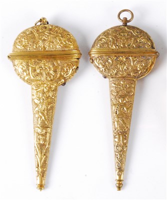 Lot 1367 - An 18th century gilt metal scissor case, both...