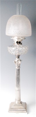 Lot 1401 - An Edwardian silver Corinthian column oil lamp,...