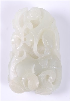 Lot 1421 - A Chinese celadon jade carving of a boy with...