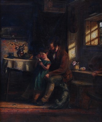 Lot 1519 - Fred Johnston - Fatherly devotion, oil on...