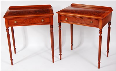 Lot 1595 - A pair of figured walnut single drawer side...