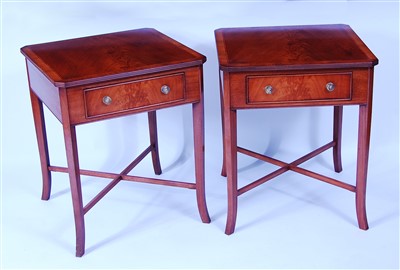 Lot 1596 - A pair of mahogany and oak crossbanded lamp...