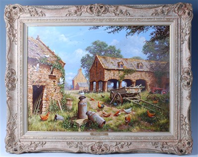 Lot 1529 - Edward Hersey (b.1948) - Chickens in a disused...