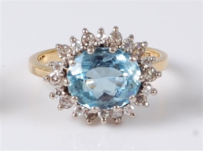 Lot 1272 - An 18ct gold, aquamarine and diamond ring,...