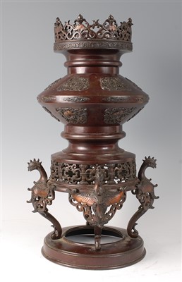 Lot 1431 - A Japanese Meiji period bronze koro, with...