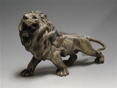 Lot 9 - A large Spelter figure of a lion, in roaring...