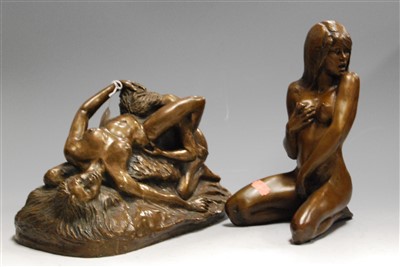 Lot 18 - A modern bronzed resin figure of a female nude...