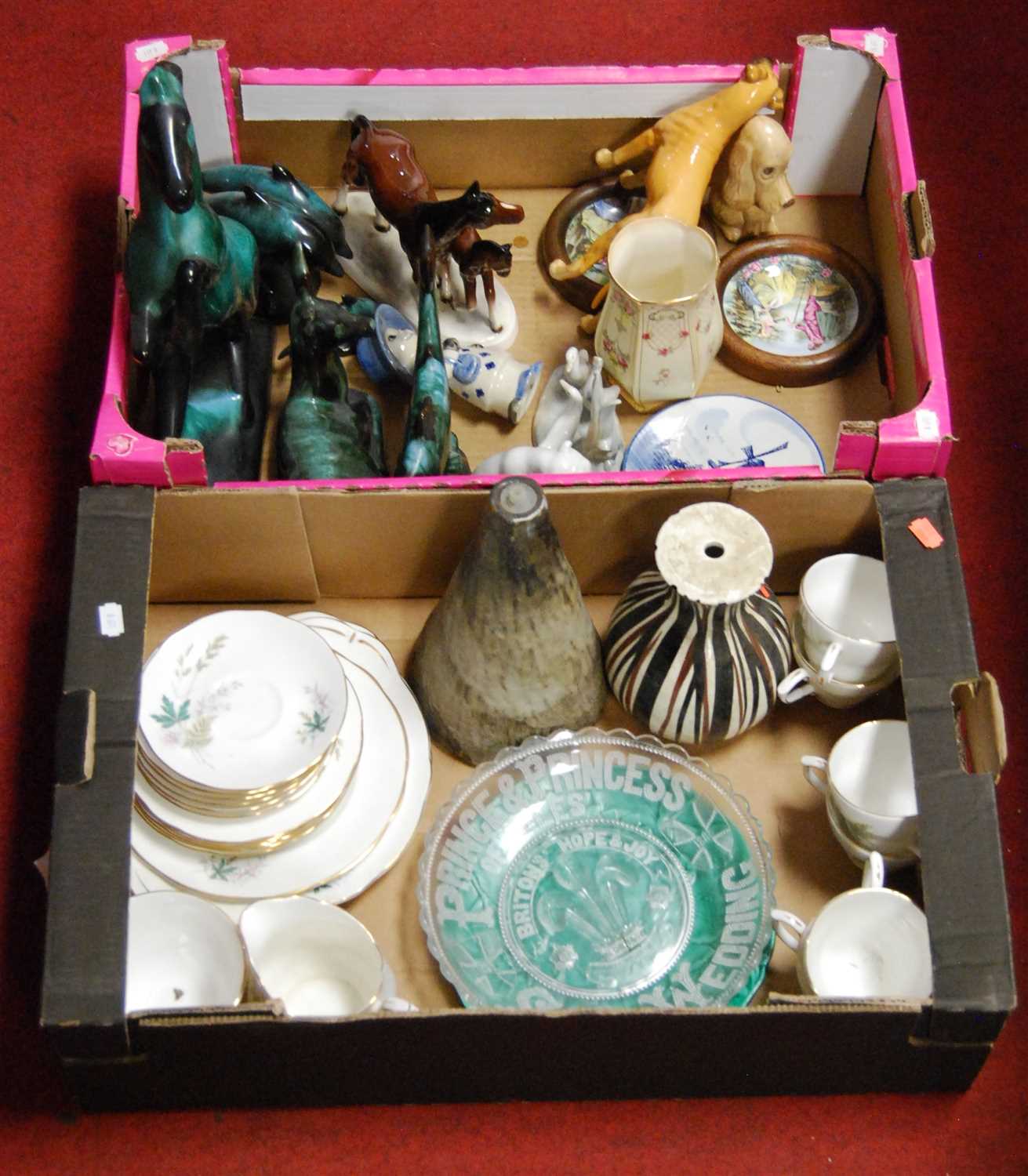 Lot 62 - Two boxes of miscellaneous china and glassware,...
