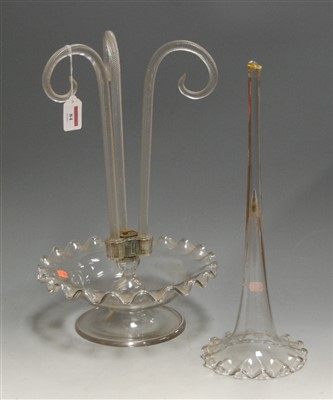 Lot 84 - A Victorian clear glass table epergne, the...