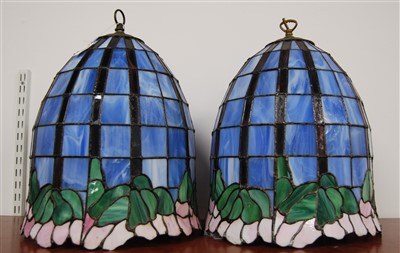 Lot 85 - A pair of large Tiffany style lead glazed...
