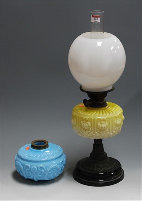 Lot 107 - A Victorian oil lamp, having opalescent glass...