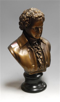 Lot 114 - A reproduction bronzed plaster portrait bust...