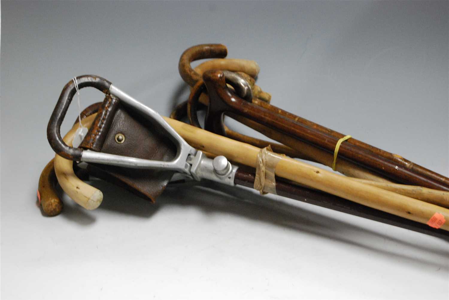 Lot 123 - A collection of assorted walking sticks;...