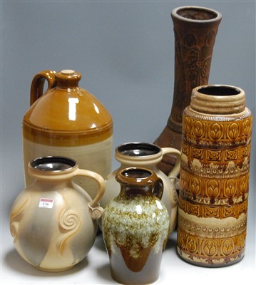 Lot 136 - A large West German brown glazed pottery vase,...