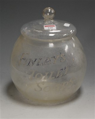 Lot 159 - A large clear glass jar and cover, of globular...