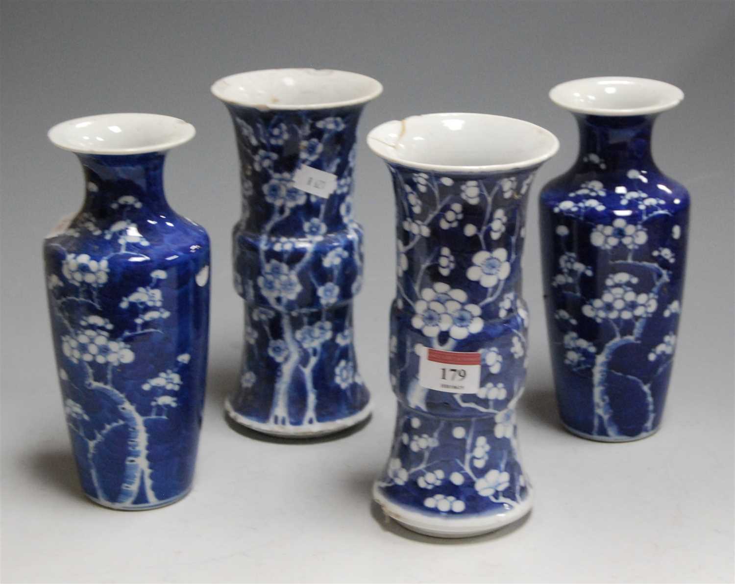 Lot 179 - A pair of Chinese blue and white Gu shaped...