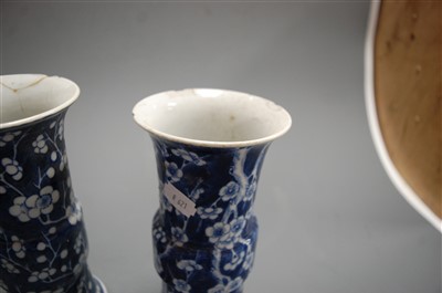 Lot 179 - A pair of Chinese blue and white Gu shaped...