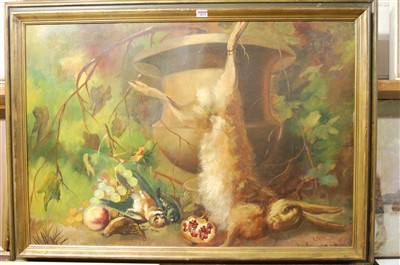 Lot 1005 - Clement Costelli - Still life with dead hare...