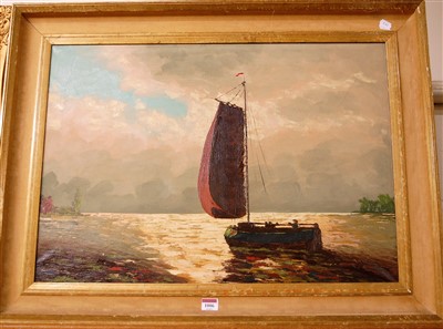 Lot 1006 - 20th century school - Lone sailing barge at...