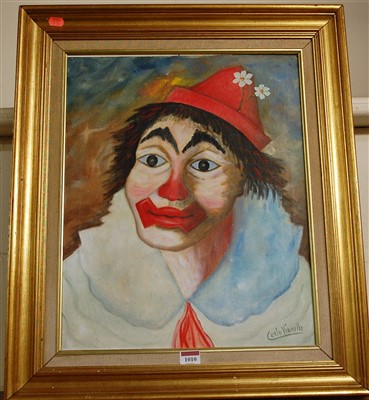 Lot 1010 - Carlo Vianella - Clown portrait, oil on canvas,...