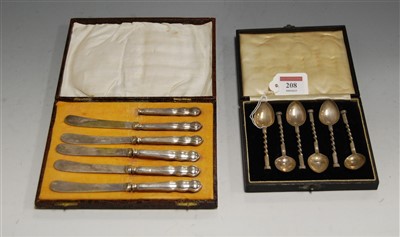 Lot 208 - A set of six George V silver coffee spoons...