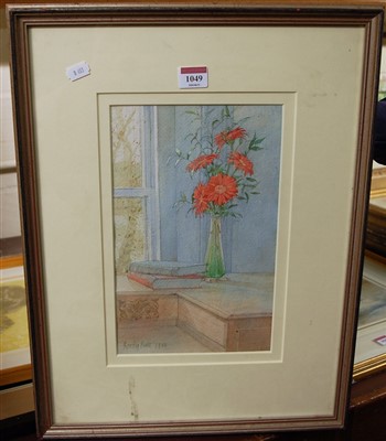 Lot 1049 - Denis Roxby-Bott - books and red flowers,...