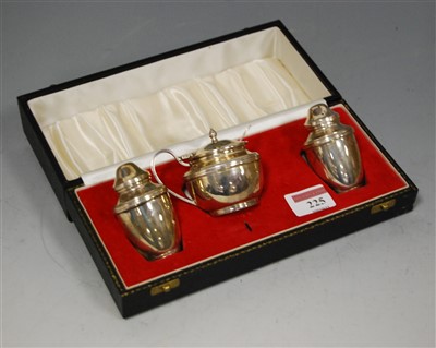 Lot 225 - An Elizabeth II silver three piece cruet, to...