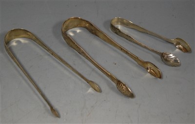 Lot 228 - A pair of 19th century silver sugar tongs, in...