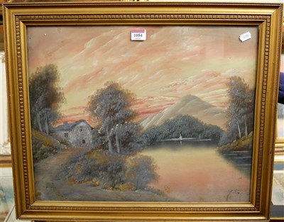 Lot 1054 - Continental school - pair landscapes with lake,...