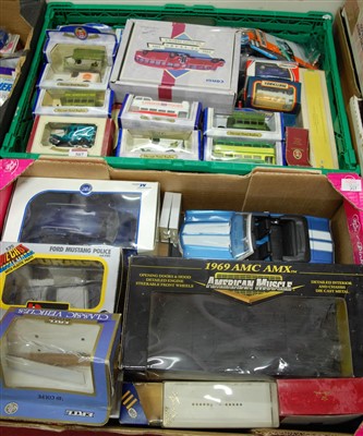 Lot 507 - Two boxes of mixed diecast to include buses,...
