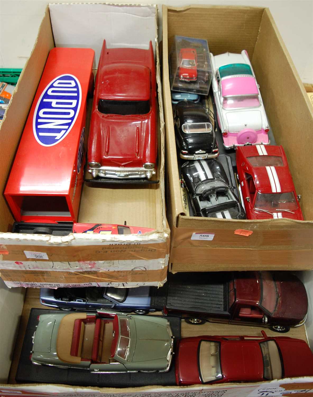 Lot 508 - Five boxes of assorted diecast cars to include...