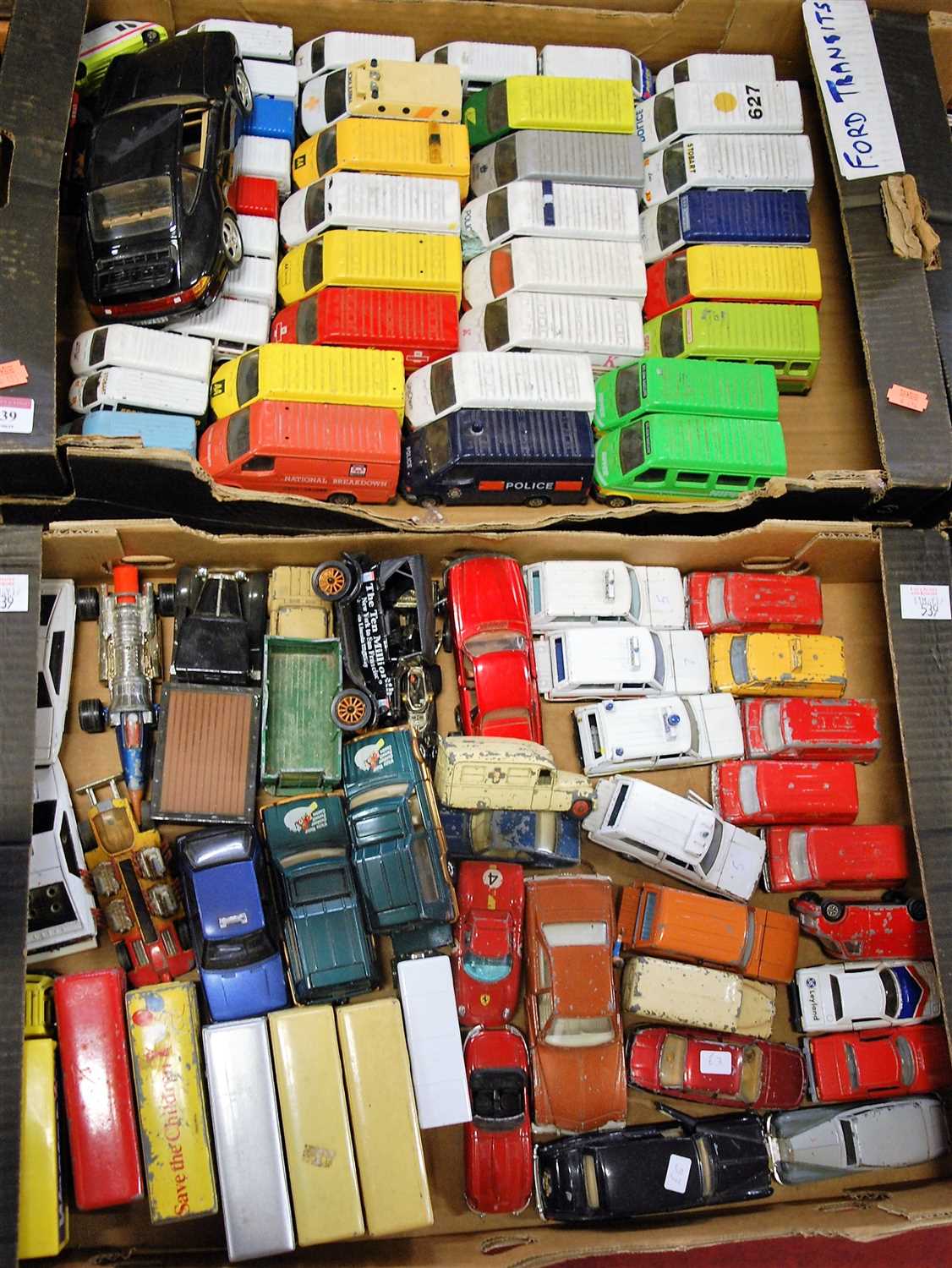 Lot 539 - Two boxes of various playworn diecast to...