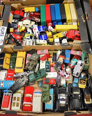 Lot 541 - Two boxes of mixed playworn diecast to include...