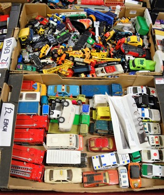 Lot 542 - Two boxes of mixed playworn diecast to include...