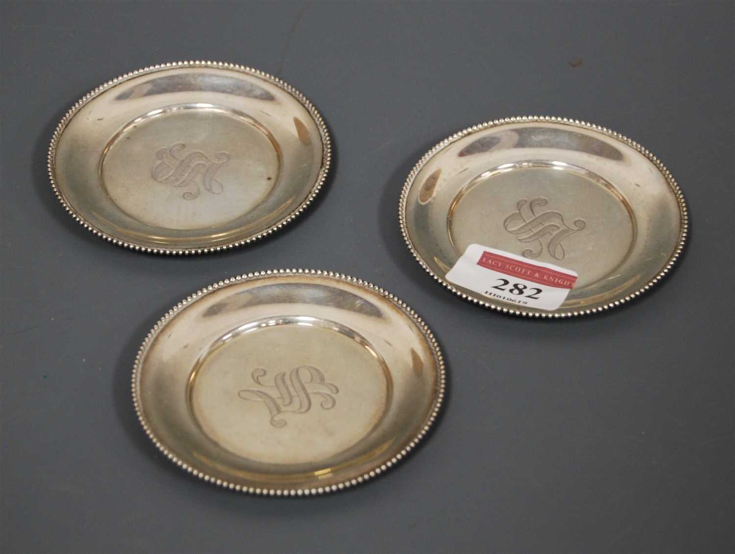 Lot 282 - A set of three miniature silver dishes, each...