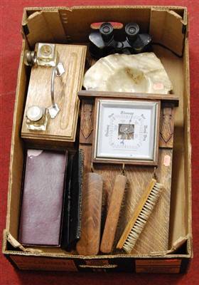 Lot 368 - A box of miscellaneous items, to include oak...