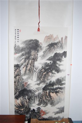 Lot 585 - A Chinese watercolour scroll painting...