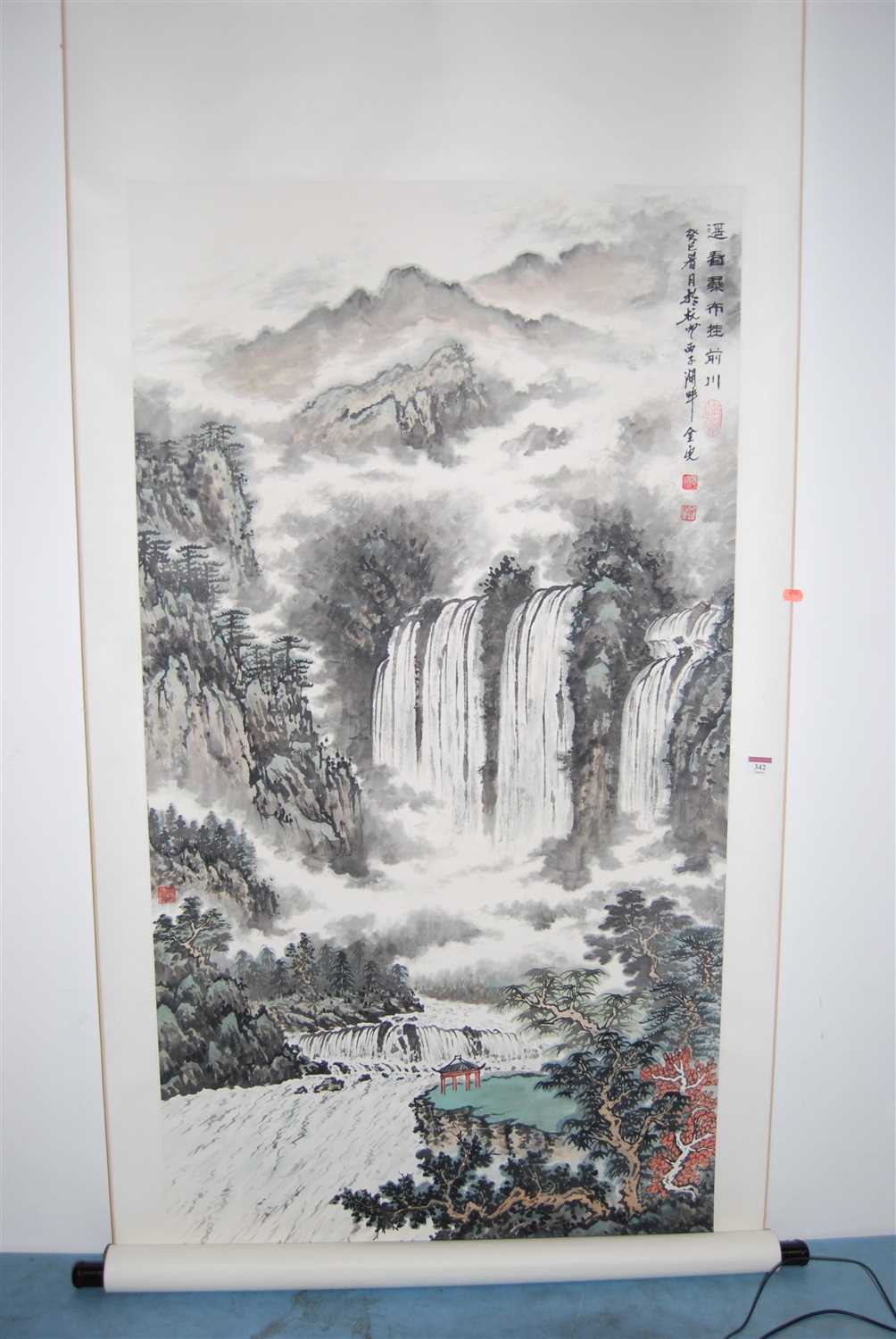 Lot 342 - A Chinese watercolour scroll painting...