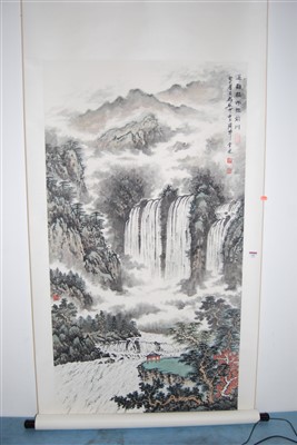Lot 586 - A Chinese watercolour scroll painting...