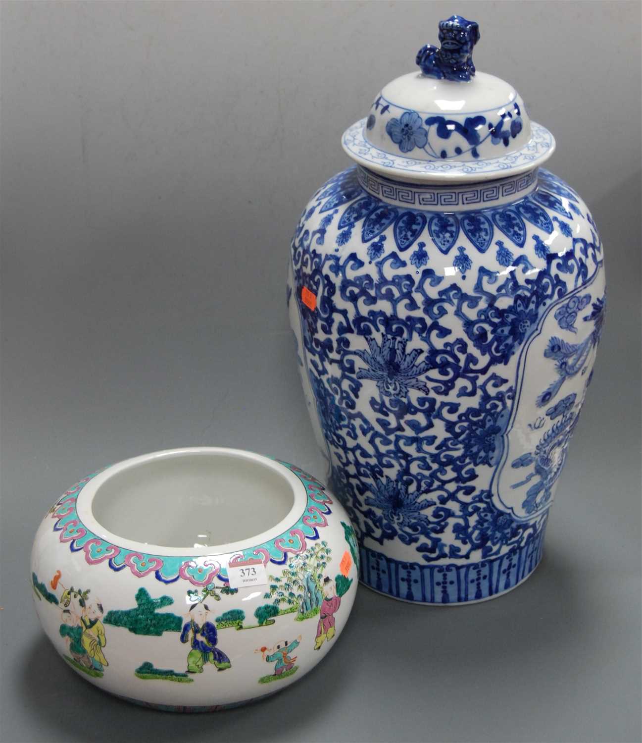 Lot 373 - A large modern Chinese style vase and cover,...