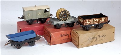 Lot 306 - 4 Hornby wagons including 1940-1 LMS flat...