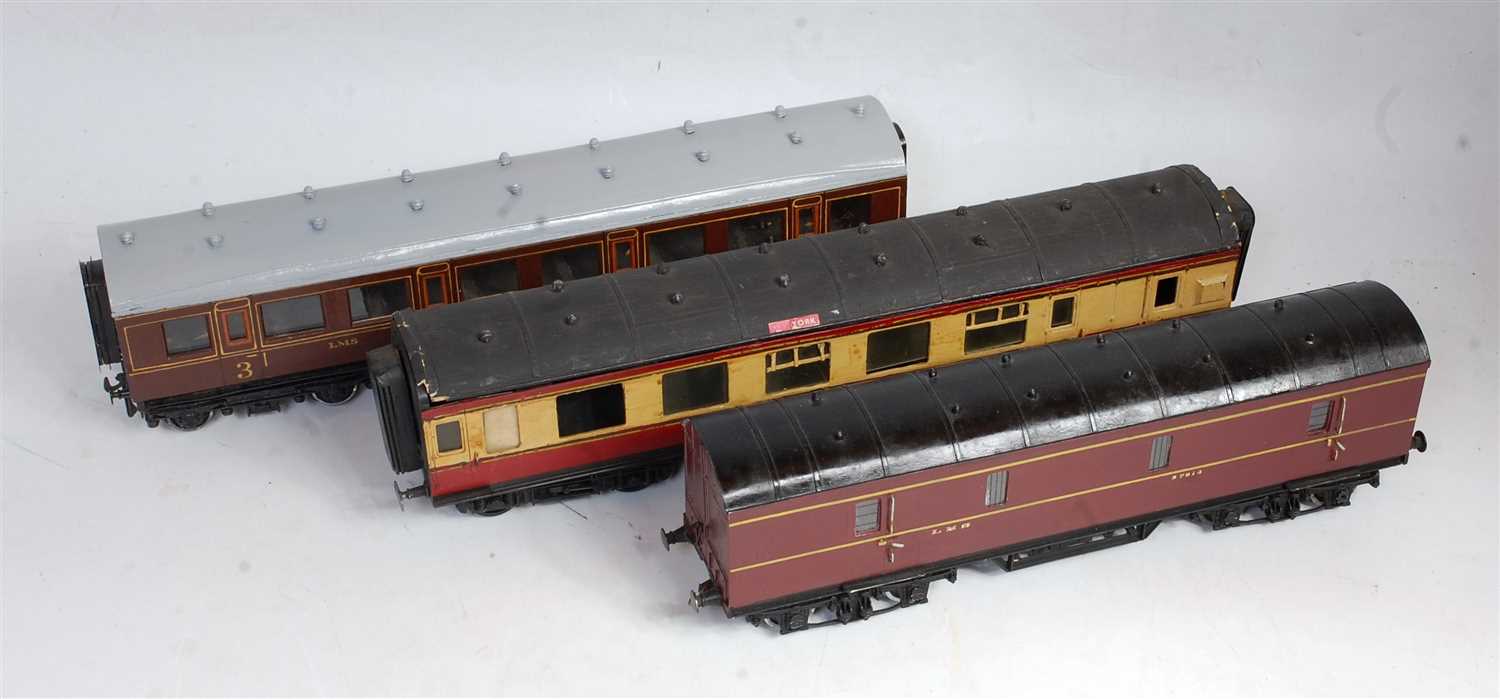 Lot 525 - Three bogie coaches, scratch/kit built; LMS...