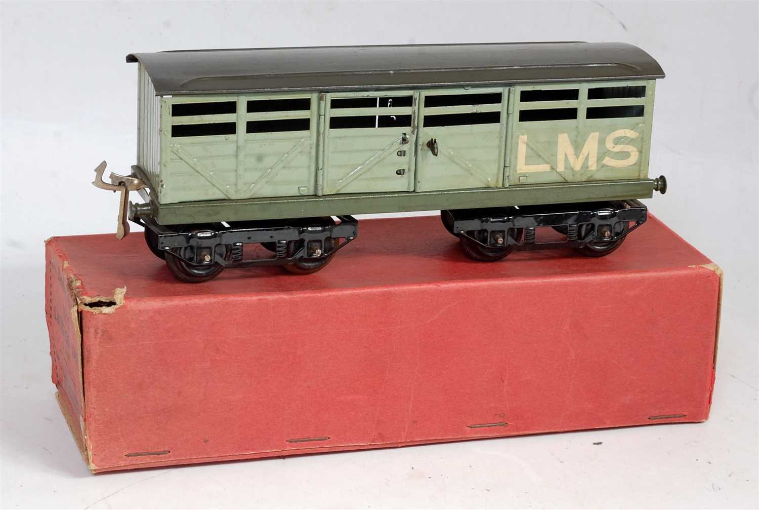 Lot 308 - Hornby 1925/27 LMS No. 2 cattle truck olive...