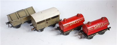 Lot 545 - Four Bing wagons: 2x Motor Spirit Shell...