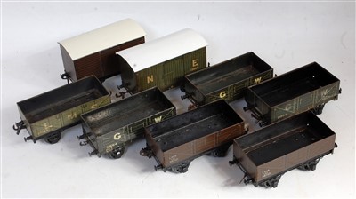 Lot 546 - Eight Bassett-Lowke wagons: brown LMS van, 2x...